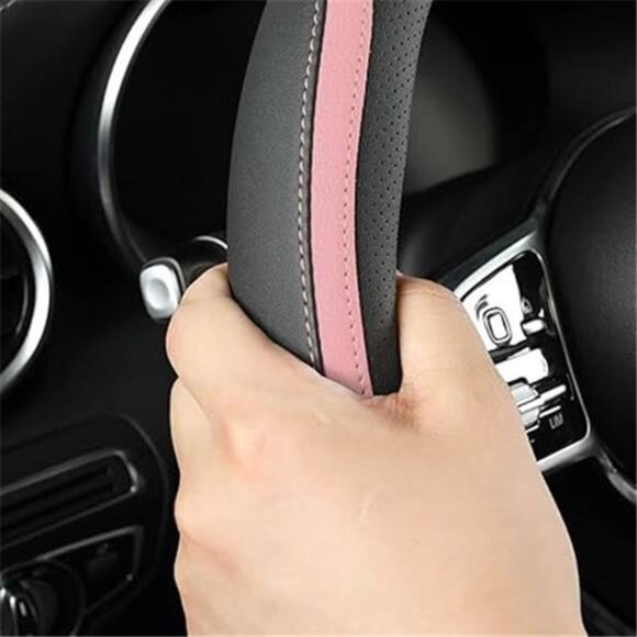 Car Steering Wheel Cover, Leather Steering Wheel Cover Pink Universal 14.5-15 - Picture 4 of 7